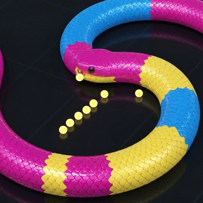 Slither.io gameplay showing a colorful snake consuming glowing pellets on a dark arena background