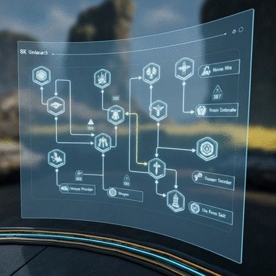 Close-up of a technology tree interface in a strategy game with various upgrades