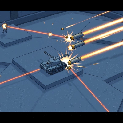 Diep.io tank firing projectiles in a 2D arena