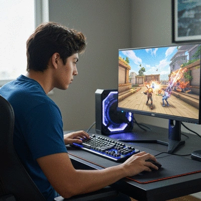Gamer playing Shell Shockers on a desktop computer