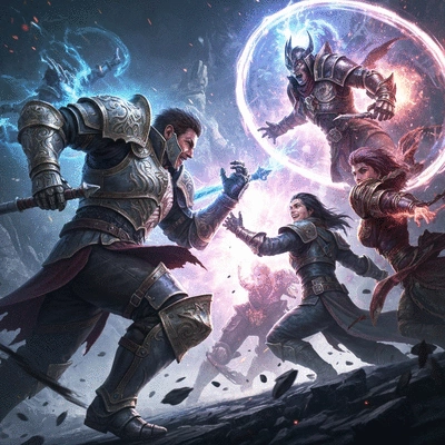 Fantasy game characters engaging in combat