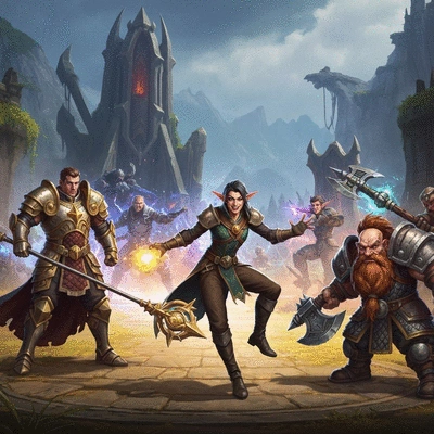 Fantasy game characters engaged in turn-based combat