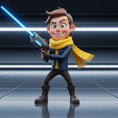 Egg character in Shell Shockers aiming a weapon in a vibrant arena