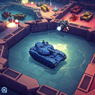 Diep.io tank in 2D arena with destructible objects