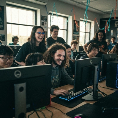 Diverse group of gamers engaging in a Dota 2 community event or LAN party