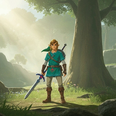 Link exploring an open-world environment in Breath of the Wild