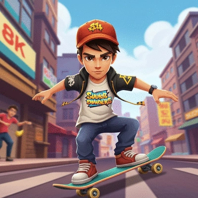 Stylized character art from Subway Surfers, vibrant colors, clean design