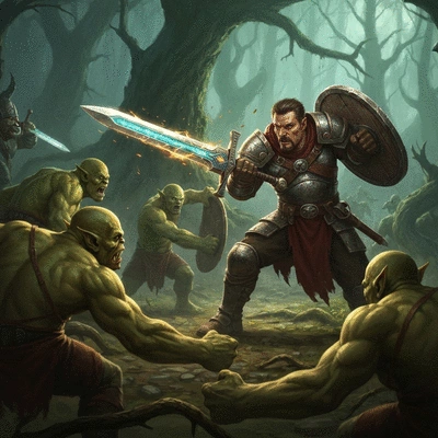 Intense game combat scene with diverse weapons and intelligent enemies