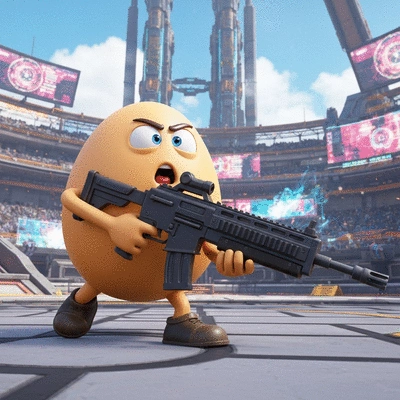 Egg character in Shell Shockers game with weapon